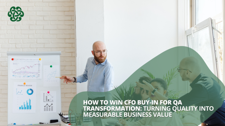 team meeting presenting CFO buy-in for QA transformation