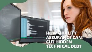 QA engineer reviewing code and test results to identify and cut hidden technical debt in a collaborative Agile development environment.